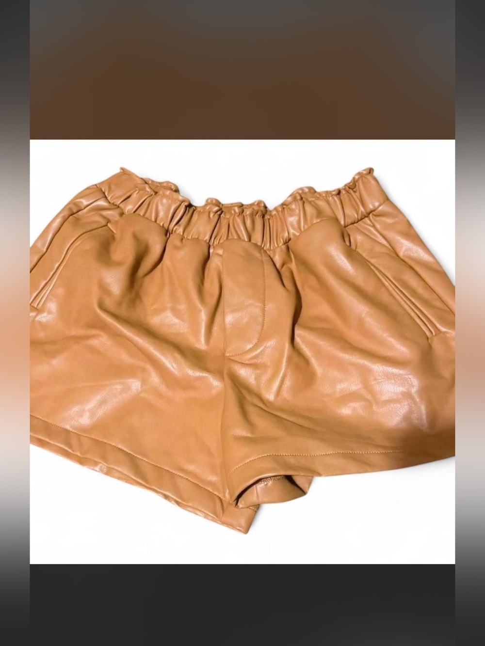 Forever 21 Faux Leather High-Waist Paperbag Shorts - Tan